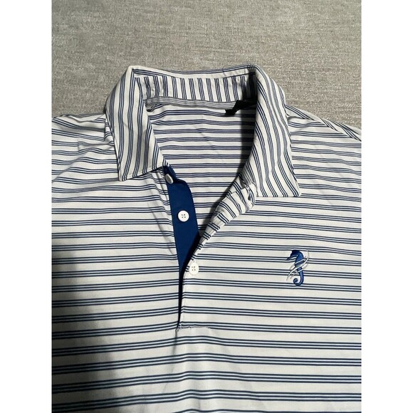 Adidas Shirt Men’s Large Polo Blue Stripes With Logo - Picture 5 of 11